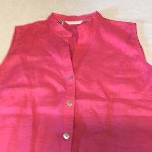 Richard Malcolm Irish Linen sleeveless top Women L pink button up summer casual